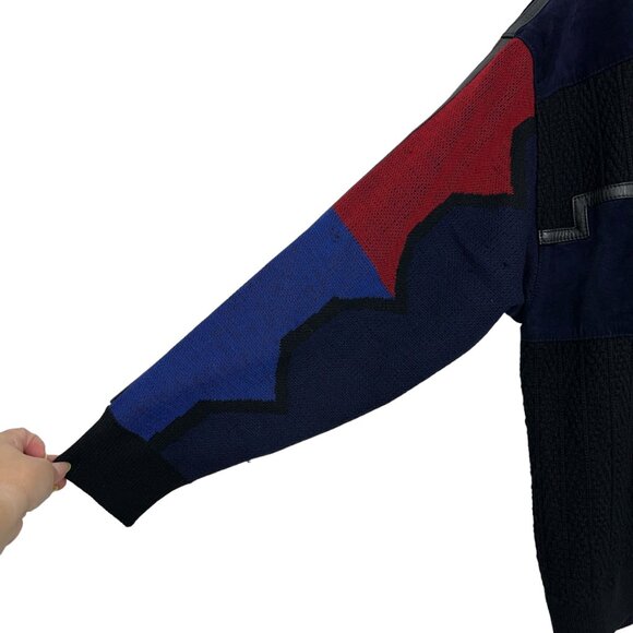 VTG Torras 100% virgin wool knit and leather men's pullover sweater size 42 / M - Picture 5 of 10